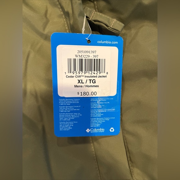 Columbia Cedar Cliff Insulated Jacket Mens XL Stone Green Hood Waterproof Hunt - Picture 10 of 15